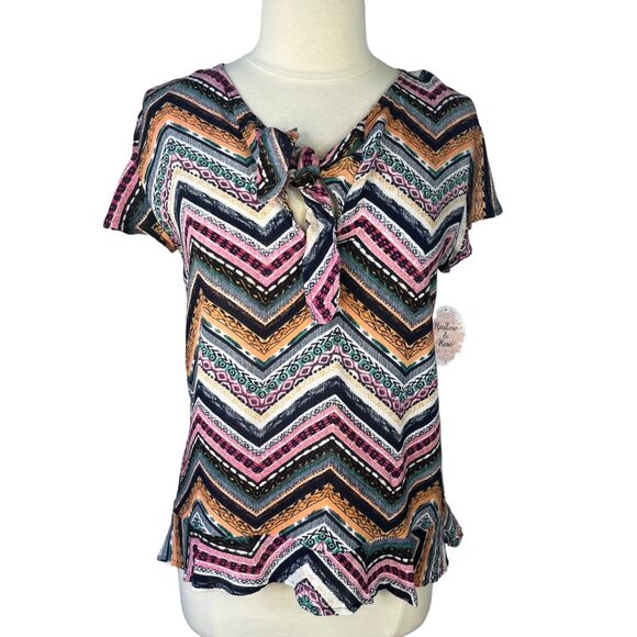Harlow & Rose Womens Shirt Vneck Front Tie Short Sleeves Size 5 New - Picture 1 of 10